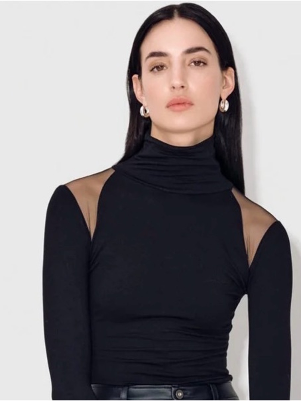 Marcella NYC Black Jersey/Mesh Turtleneck Long Sleeve Top. NWOT